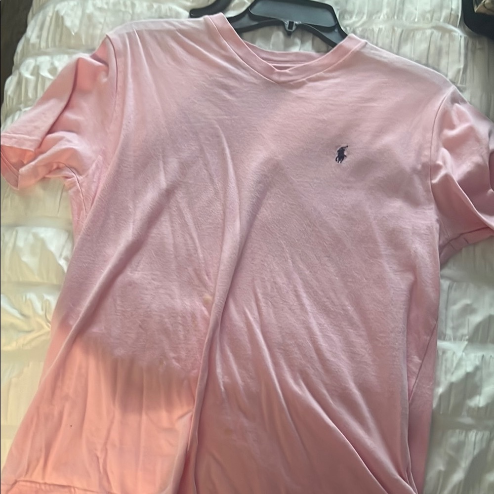 Boys Pink Polo Ralph Lauren Vneck T-Shirt